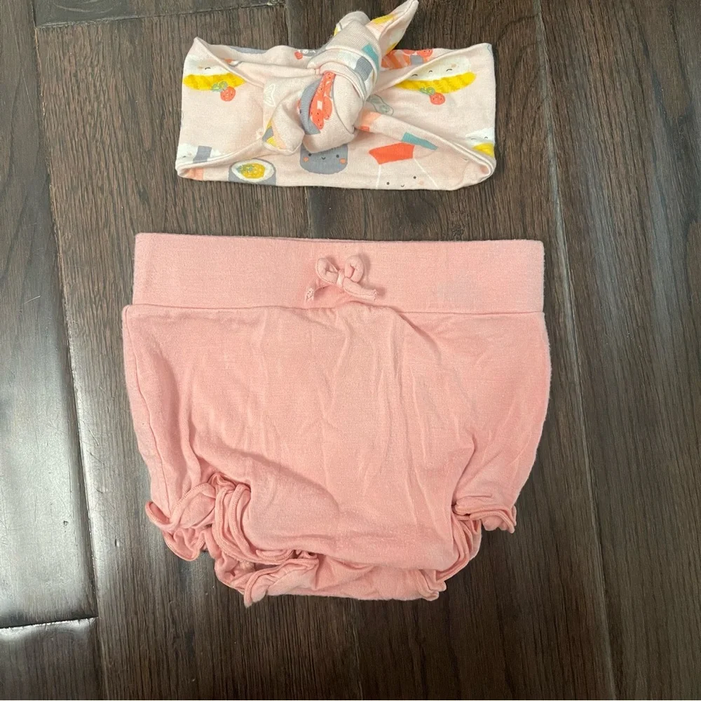 Angel Dear Pink Diaper Cover and Sushi Print Headband Set Bamboo 12-18 Months